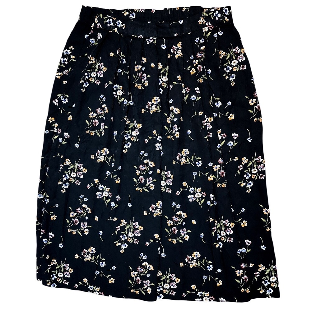 Briggs New York Vintage Black Floral Midi Skirt Size 14 Elastic Waist